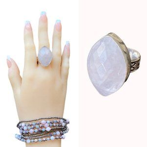 Rose Quartz Statement Ring Size 9.5 Sterling Silver New